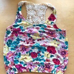 Floral Print Colorful Tank Top Lace Razorback